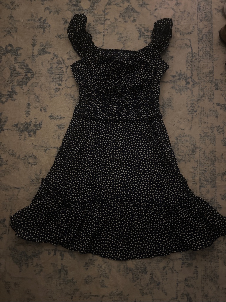 Black Floral Print Ruffle-Sleeve Dress